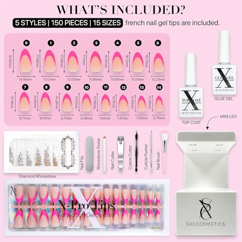 SXC Cosmetics X-Pro Tips French Tip Press On Nails - Bright Pastel Glow in the Dark Series (GLOW114KIT-S Almond) - color: Glow in the Dark - S Almond