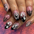 Halloween Press on Nails Medium Almond Fake Nails Ghost Flame False Nails - color: Style 5