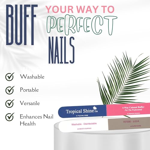 Tropical Shine Colossal 4-Way Blue-Pink Buffer - Professional Nail File & Buffer for Shaping, Smoothing, and Polishing Nails - Compact and Portable Nail Care Accessory (707330)