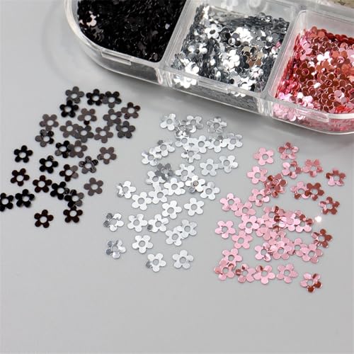 6 Colors Five-petaled Flower Nail Sequins Nail Glitter for Nails Design Fingernail Art Glitters Decorations 3D Fingernail Art Sequins for Women Floral Nails Accessories Manicure Embellishments