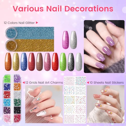 Acrylic Nail Kit for Beginners with Everything in Purple Gift Storage Bag - color: Bling Purple