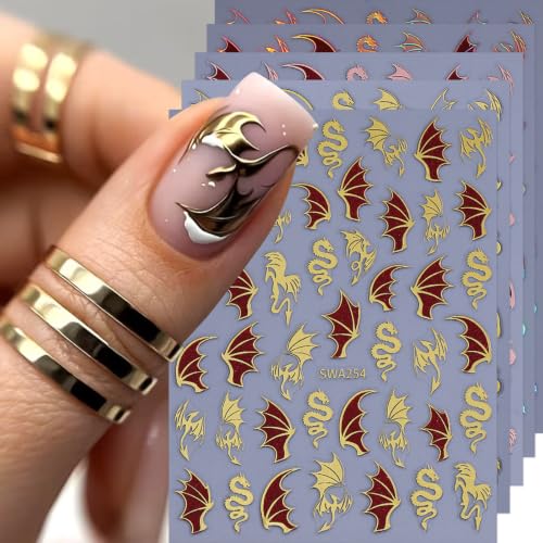 Halloween Dragon Nail Art Stickers Metallic Holiday Nail Decals, 5 Sheets - color: Multicolor-11