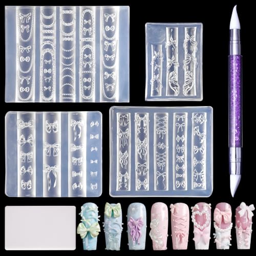 Laza 4pcs 3D Bowknot Silicone Nail Art Molds, Ribbon Bow Shapes Nail Molds - color: Bowknot