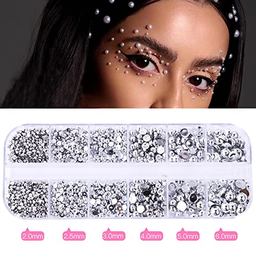 RODAKY 2000Pcs AB Silver Half Pearls for Crafts,Flatback Half Round Pearl for Nails,6 Sizes AB Silver Pearl Beads Rhinestones for Nails Art Design DIY Crafts Jewelry Making Clothe Shoes Decoration - color: Silver AB