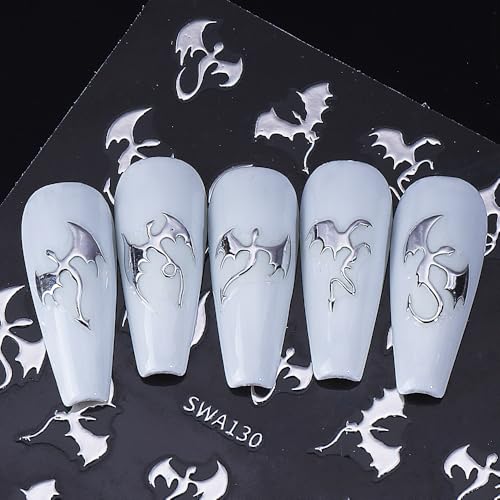 Halloween Nail Art Stickers Gothic Dragon Nail Art Decals 6 Sheets 3D Self-Adhesive Dragon Nail Design Decals Gold Silver Nail Stickers for Women Halloween Nail Art Supplies DIY Manicure Supplies - color: Halloween Style11