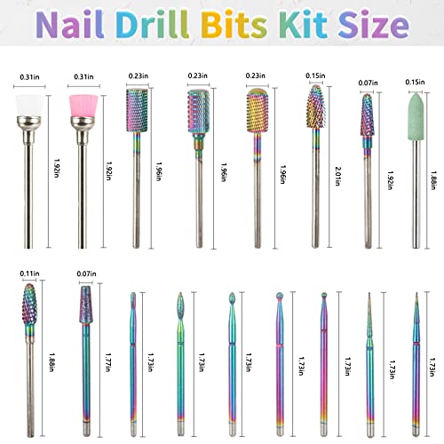 BQAN Tungsten Carbide Nail Drill Bits Set 3/32" for E-File - color: 17PCS
