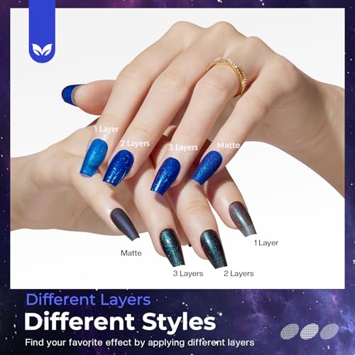 Morovan Magnetic Nail Polish Set: Cat Eye Glitter Dark Red Green Blue Black - color: Blue