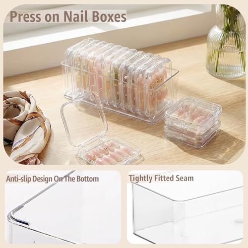 Clear Press On Nail Storage Containers 12-Pack Stackable Cases, Press Ons Nail Packaging Organizer Case, Acrylic Tips and Fake Nails Display Box for Travel and Salon Use (Clear 06) - color: Clear 06