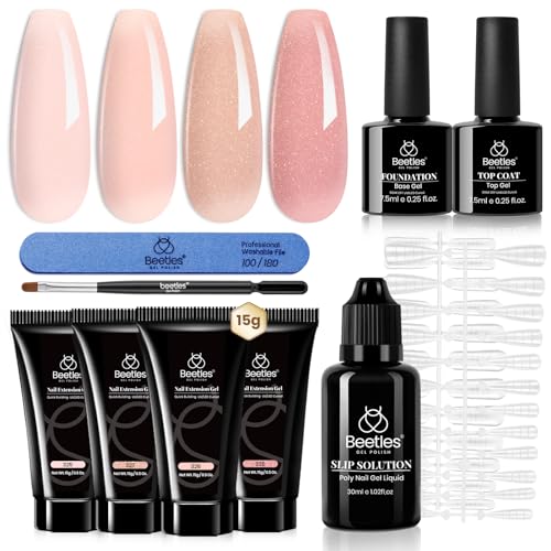 Beetles Nail Extension Gel Kit, 4 Colors Poly Nail Gel - color: She's Soft Glam