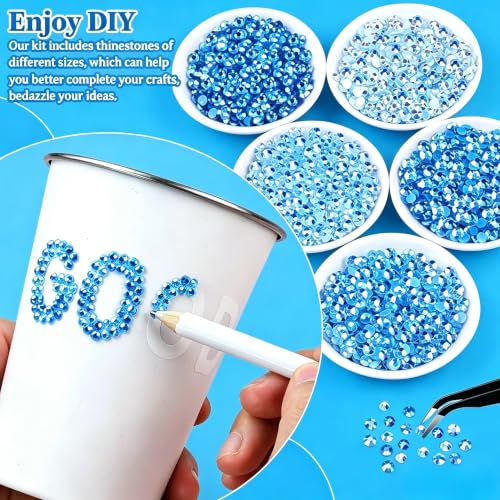 28000 Pcs Blue Rhinestones for Bedazzling 3/4/5/6mm Gems for Crafting DIY - color: Blue