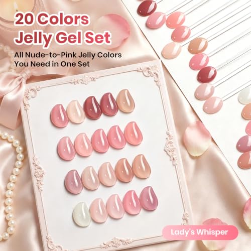 Beetles Jelly Gel Nail Polish Set, 20 Colors Nude Pink Gel Nail Kit - color: A - Sheer | Lady's Whisper