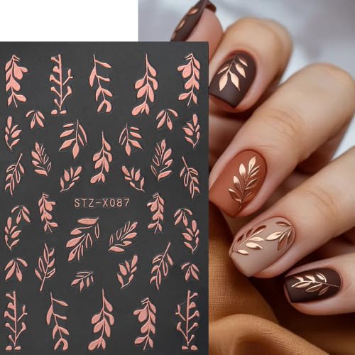 Leaf Nail Stickers, Rose Gold Nail Decals for Fall Nail Art, 4 Sheets - color: Multicolor-02