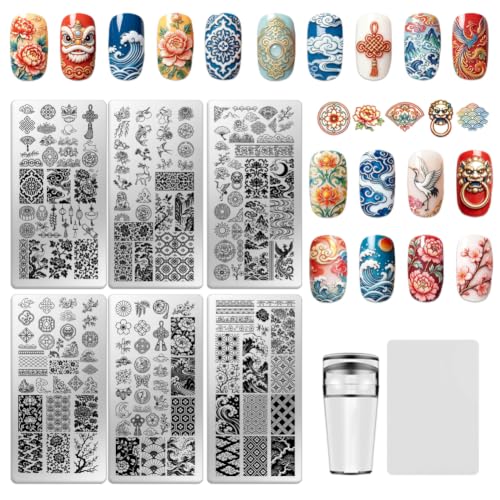 6 Sheets Nail Stamping Plate Oriental Style Nail Art Stamp - color: Oriental Style