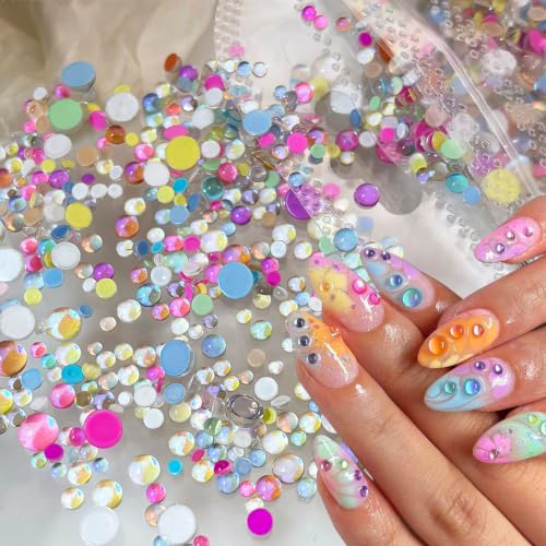 3D Aurora Bubble Beads Mixed Size Crystal Mermaid Beads Colorful Iridescent Mermaid Nail Charms Flatback Crystal Beads Iridescent Nails Jewelry for Nail Art Supplies (Aurora Bubble) - color: Aurora Bubble
