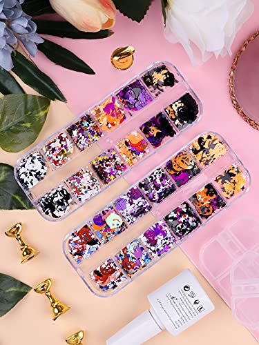 EBANKU Halloween Nail Glitter 2 Boxes Halloween Confetti Pumpkin Witch - color: Halloween - 2P C