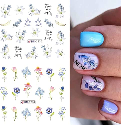 Flower Nail Art Stickers, Flower Nail Decals Water Transfer Nail Art Supplies Summer Lily Orchid Butterfly Small Floral Flowers Spring Nail Tattoo Stickers Accessories for Women Girls(12Sheets) - style: Floral