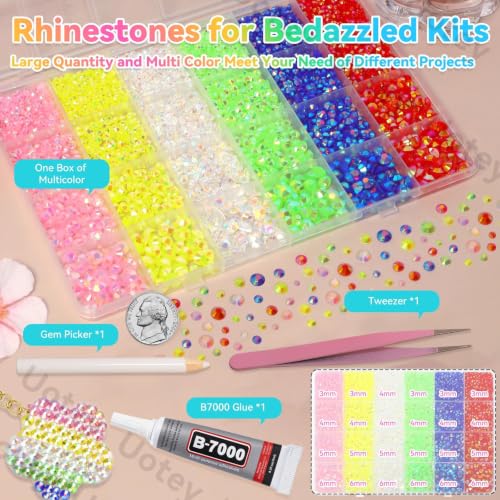 24Grid Multicolor Rhinestones Kit 3-6mm, Flatback Gems for Bedazzling - color: S6