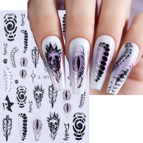 Halloween Nail Art Sticker Pumpkin Ghost Nail Sticker 6Pcs French 3D Self-Adhesive Spider Web Skeleton Spider Castle Nails Decal Witch Skull Nail Supplies Accessories for Halloween Manicure Decoration - color: Ghost Man