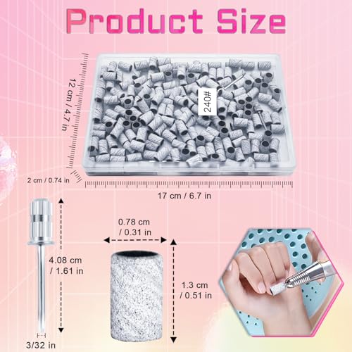 200Pcs Nails Sanding Band, 240 Grit Zebra Sanding Band Fine Grit Sanding Bands with 3/32” Nail Sanding Bit for Natural, Gel Nail, Sand Band 240Grit Set Great for Manicure & Pedicure - size: 240-W