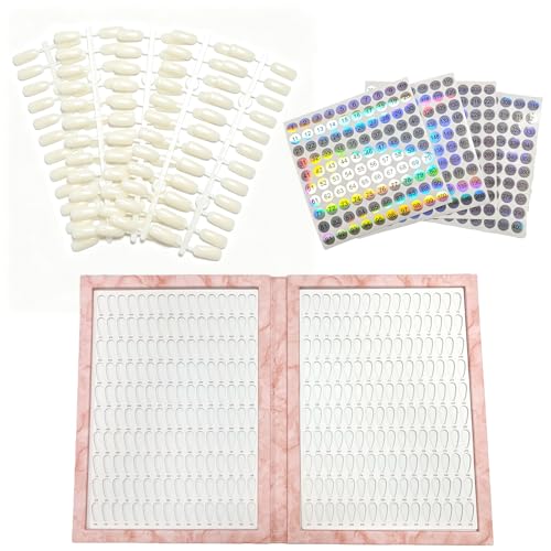 320 Nail Swatch Book with 480 False Tips & 1-400 Number Stickers, Pink
