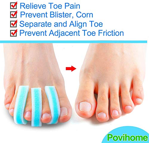 Povihome 10 Pack Foam Toe Spacers(2/5" Thick), 3-Layer Toe Separators - Large Size - to Align Crooked, Overlapping Toe, Relieve Corn, Blister and Reduce Irritation - size: Large (Pack of 10)