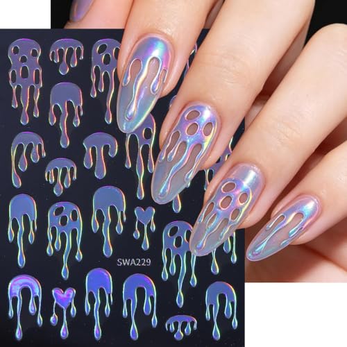 Halloween Nail Art Stickers Gothic Spooky Nail Art Decals 4 Sheets 3D Self-Adhesive Stickers Gold Laser Silver Rose Gold Silvery Horror Drip Nail Decals for Women Halloween Nail Supplies Decorations - color: Halloween Style10