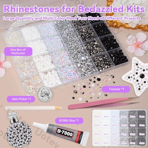 24Grid Black White Rhinestones Kit 3-6mm, Flatback Gems for Bedazzling - color: S3