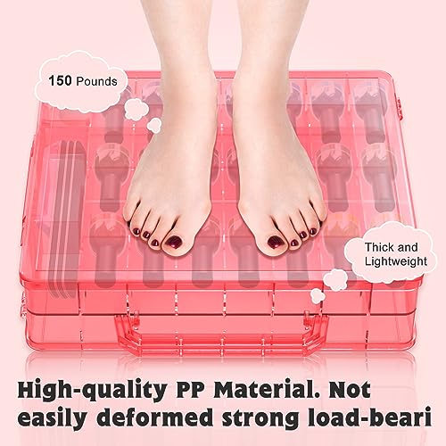 SUBAY 2 Pcs Portable Nail Polish Organizer, Clear Double Side Nail Polish Holder,Gel Nail Storage for 48 Bottles with 6 Adjustable Dividers in Each Side Space Saver Red - size: 2 Pcs Red