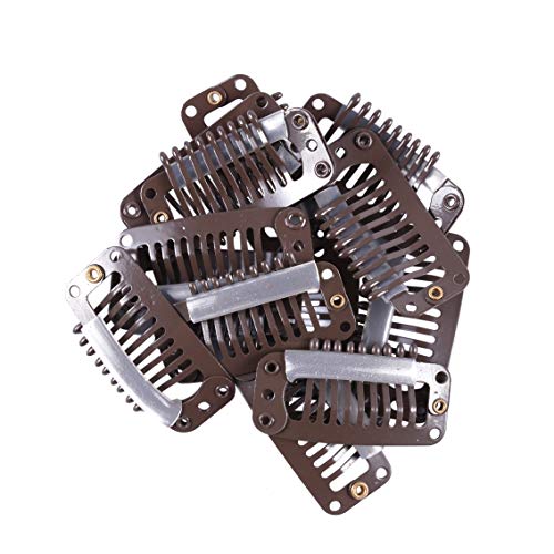 24 Pcs Snap Clips for Hair Extensions and Wigs - Metal 9-Tooth Comb Clips, 32mm (Dark Brown) - color: Dark Brown, style: 32mm 24pcs