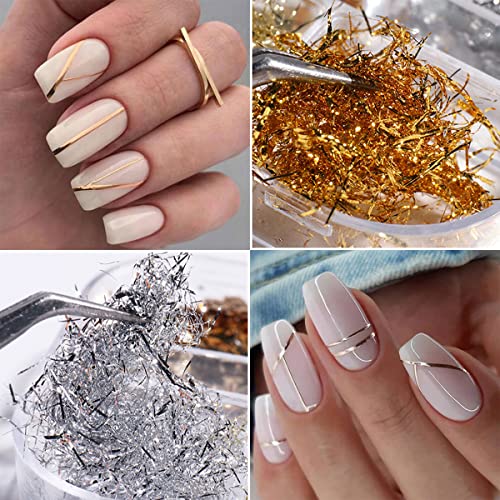 Holographic Nail Foil Flakes 3D Sparkly Aluminum Foil Glitter Sequins Nail Art Supplies Gold Silver Nail Art Foil Glitter Paillettes Line Strip Nail Glitter Flakes for Acrylic Nails Design (6 Grids) - color: A1