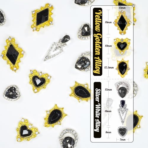 24pcs Black Nail Rhinestones Luxury Nail Charms Jet Black Heart Charms for Nails 3D Big Nail Gems K9 Glass Crystals Diamonds Jewelry Stones Alloy Nail Art Studs Nail Art Decor for Arylic Nails Crafts - color: Luxury Charms - Black, size: 1 Box