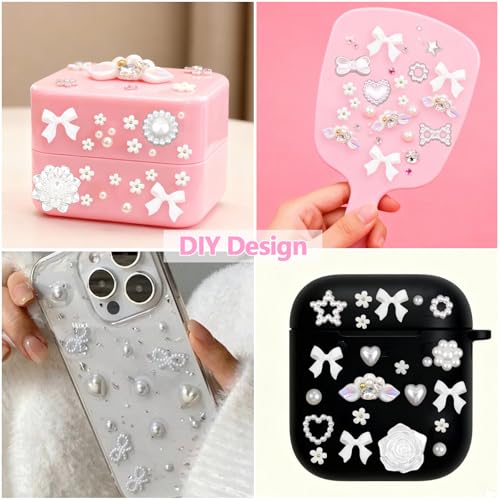 White Bedazzling Kit Flatback Pearls Flower Bow Gems for Crafts - color: 11-Colorful