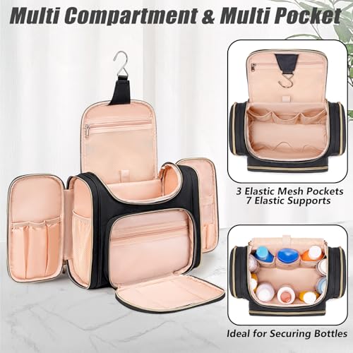 Tealari Large Toiletry Bag for Women Men,Bathroom Bag,Water Resistant Shower Bag,Makeup Bag,Toiletry Bags for Traveling,Hanging Toiletry Bag with Transparent Waterproof Phone Pocket (Black) - color: Black