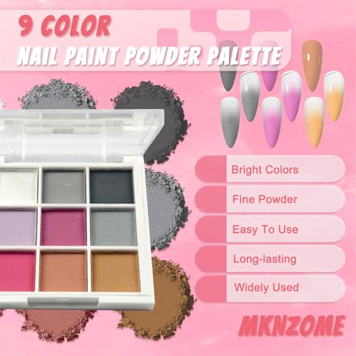 9 Colors Pigment Powder for Nails, Ombre Aura Nail Pigment Powder Palette Set and Nail Art Sponges with Grabbing Pen, Pigmentos para Uñas, A - color: multicolored-A