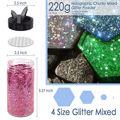 Matio Holographic Chunky Glitter, 7.8oz/220g Silver Craft Glitter - color: L-Silver