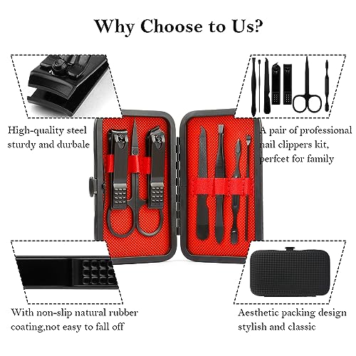 Manicure Set, Stocking Stuffer for Men, Nail Clipper Kit, Nail Clipper Set, Nail Care Kit, 8 In 1 Manicure Kit Grooming Kit Stainless Steel Facial Pedicure Care Tool, Christmas Gifts for Men Dad Teens - color: Black