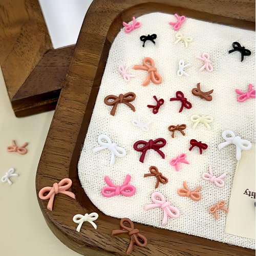 350Pcs Colorful Bow Nail Charms Cute Bow Charms for Nails Design Bowknot Nail Art Charms Kawaii Bow Nail Jewelry Accessories Resin Bow Nail Rhinestones Cute Mini Nail Gems for Women Nail Decoration - color: black