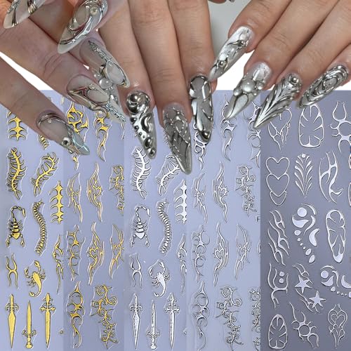 5 Sheets Gothic Nail Stickers for Nail Art, 3D Self-Adhesive Nail Decals - color: Goth-a