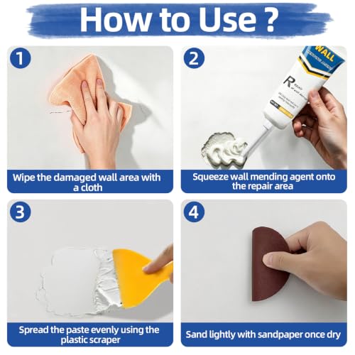 Wall Spackle Drywall Repair Kit Tape & Scraper for Nail Holes & Wall Cracks