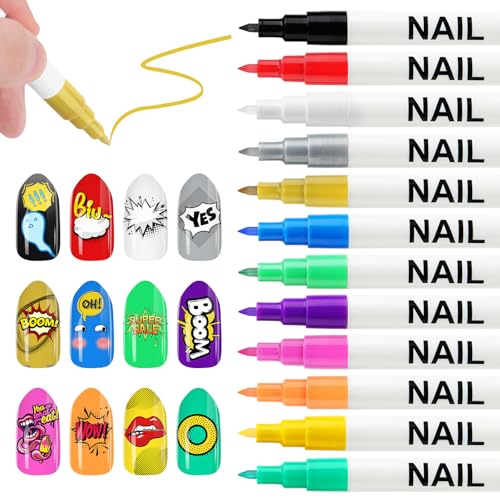 12 Color 0.7MM Nail Art Pens Set, Kalolary 3D Nail Polish Pens - color: 12 Color 0.7MM