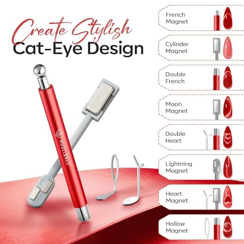 Modelones Cat Eye Magnet 5PCS 3-in-1 Dual-head Magnet Pen Heart Lightning Nail Stuff - color: A1-Red Cat Eye Magnet