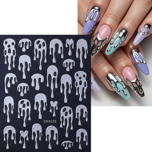 Halloween Nail Art Stickers Gothic Spooky Nail Art Decals 4 Sheets 3D Self-Adhesive Stickers Gold Laser Silver Rose Gold Silvery Horror Drip Nail Decals for Women Halloween Nail Supplies Decorations - color: Halloween Style10