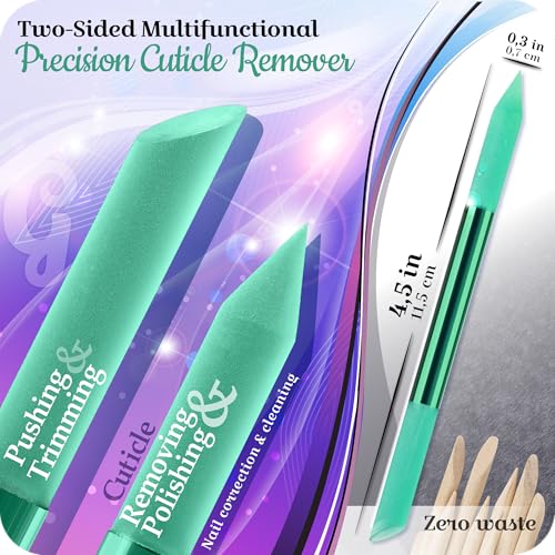 Glass Cuticle Pusher by GLADZY - Manicure Stick, Genuine Czech Quality, Professional Precision Filing Cuticle Remover, Abrasive Surface Never Wears Out - color: Glass Cuticle Pusher - Mint