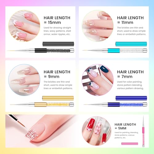 Gel Polishing Nail Liner Brush 5pcs Of Painting Art Nail Liner Brush Outline Beautiful Patterns. - color: 5pcs