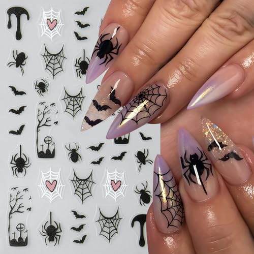 5 Sheet Halloween Nail Stickers 5D Micro Relief Self-Adhesive Cute Ghost Spider Web Nail Decals Ghost Spider Web Skull Bat Nail Design Classic Halloween Decoration for Women Manicure Art Supplies - style: micro relief ghost