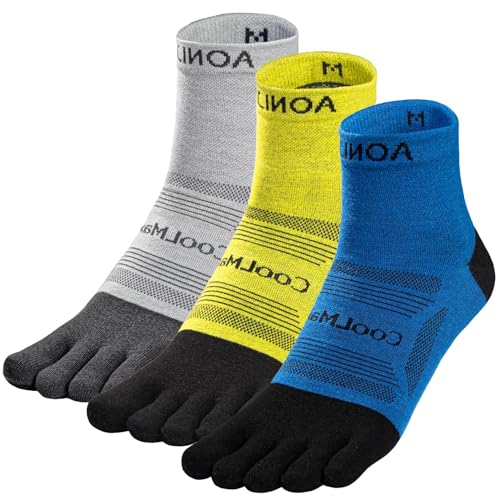 Toe Socks Cool-max Running Socks for Men Women 3 Pairs Athletic Breathable Five Finger Socks - color: E4840-multicolor-3pcs, size: Medium