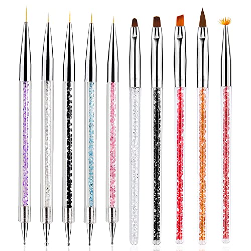 10pcs Nail Art Brush Set - Dotting Tools, Liner, Ombre, Clean Up, Design & Acrylic Manicure Brushes for Nail Art & Painting Kit - color: silver