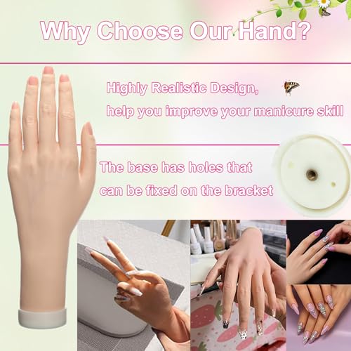 Practice Hand for Acrylic Nails Realistic Mannequin Hand for Nails Practice Soft Flexible Bendable False Fake Nail Hand Art Trainer Manicure Practice Hand Tool and Rings Display of Bracelets (Left) - size: Left