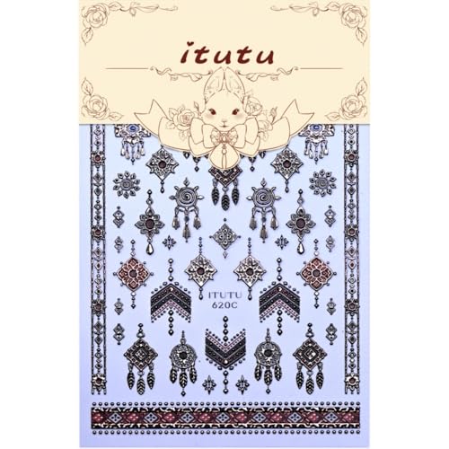 Boho Nail Stickers Gold Black Red Ethnic Tribal Feather Designs - color: Color 32