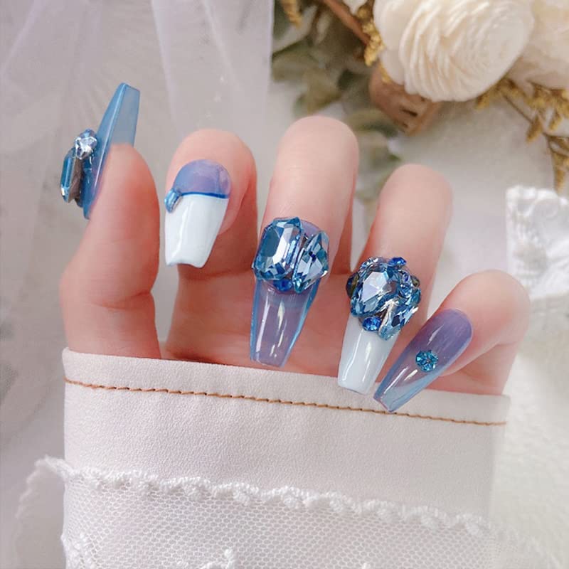 48 Pcs Big Mix Sizes Different Shape Nail Rhinestones 12 Styles 3D Glass Crystals Diamonds Love Distorts Heart Super Shiny Charms Gems Stones DIY Nail Art Decoration Craft Jewelry (Light Blue) - color: Light blue